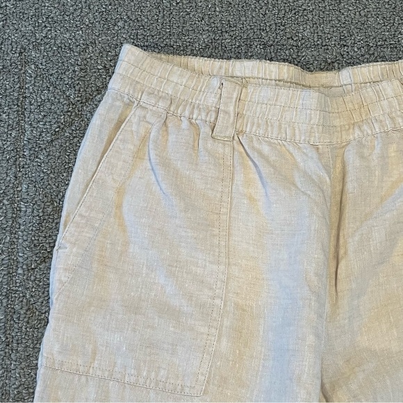 Lands End Pants Womens 14 Tan Linen Pull On Cropped Paper Bag Elastic Waist - Picture 5 of 9